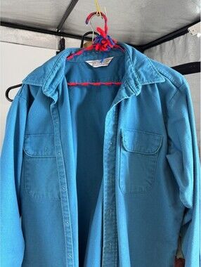 VTG Field & Stream Made in USA Chamois Shirt Mens XL Fits Large Turquoise Blue